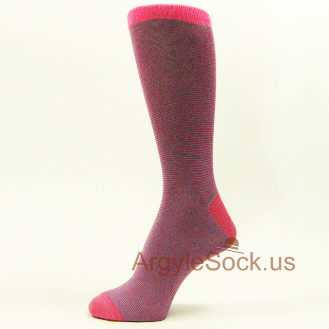Neon Pink Welt Thin Pink Lavender Zigzag Striped Men's Sock